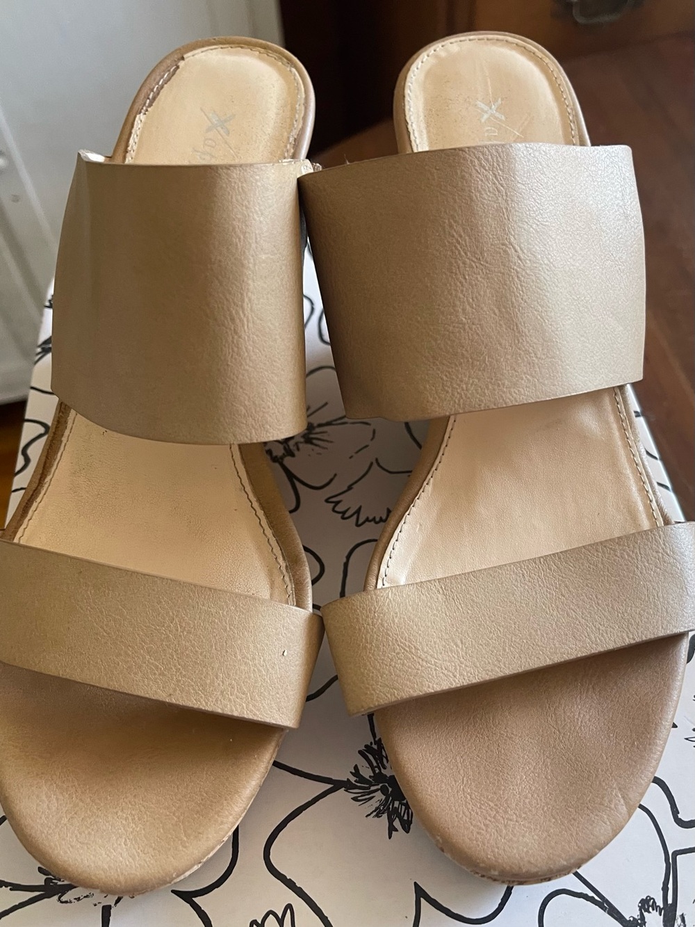 Xappeal Women's Tan Double-Band Slide Wedge Sandals